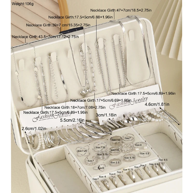54 Pcs/Set Vintage Elegant Pearl Earrings Ring Heart Pendant Necklace Bracelet For Women'S Boho Daily Wear Jewelry Set Gifts 2024