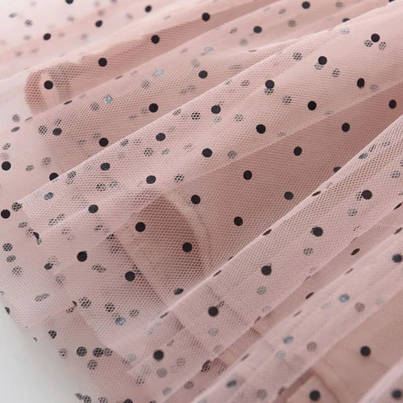 Girls' Style Summer New Dress with Polka Dot Mesh Korean Lace Children's Fashion Beautiful Long Skirt