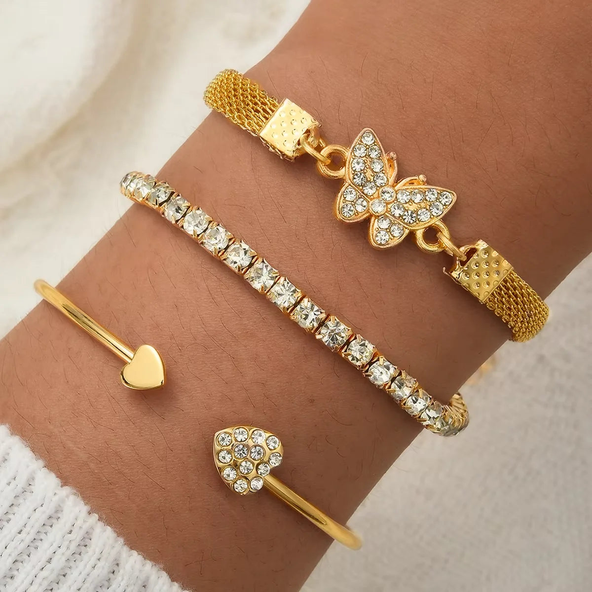 AY Rhinestone Charm Bracelet Set - Butterfly Heart Infinity Star