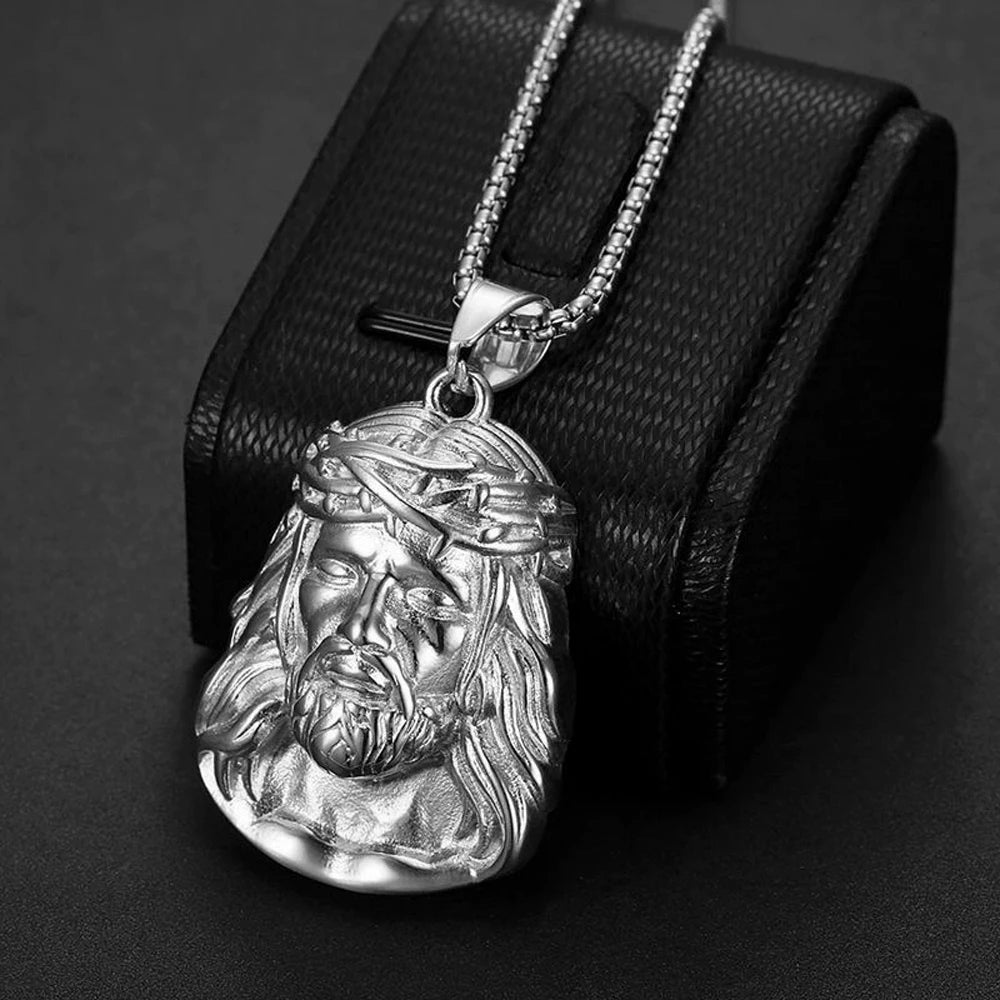 Stainless Steel Titanium God Jesus Human Head Gold Plated Portrait Pendant Necklace with 3mm Chain For Men Women Hip Hop Jewelry