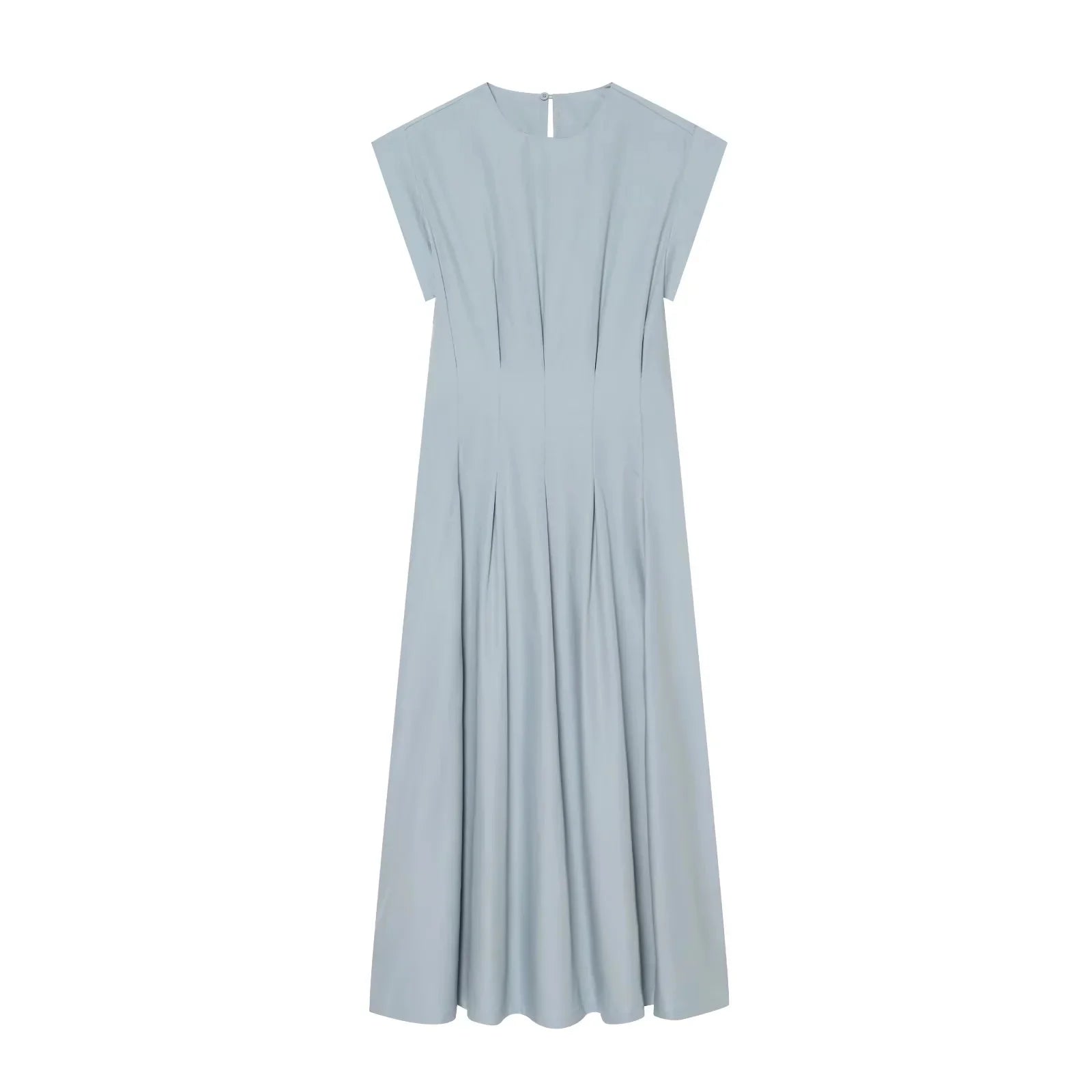 BSAY 2026 Minimalist Solid Color Long Dress Ladies Round Neck Cap Sleeve Waist Flowy A Line Maxi Dress Casual Vacation Sundress
