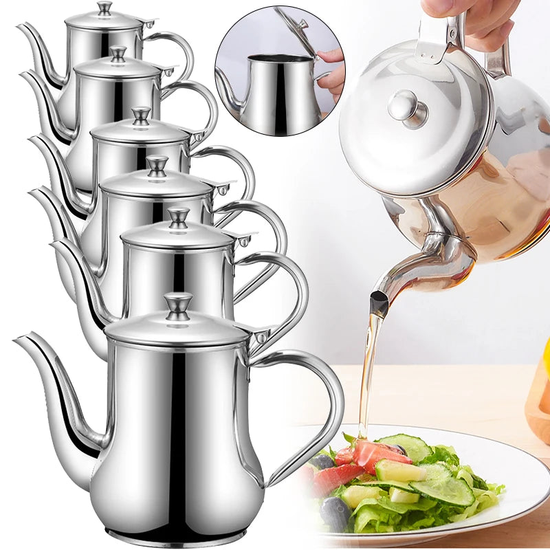 1Pcs Household Stainless Steel Oil Pot with Filter Oil Filter Pot Cooking Household Leak Proof Oil Pouring Seasoning Bottle Tool