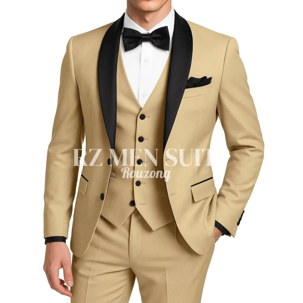 Mens 3 Piece Tuxedo Suit Slim Fit Suits for Men Two Button Wedding Prom Tuxedo Shawl Lapel Blazer Vest Pants Set costumes hommes