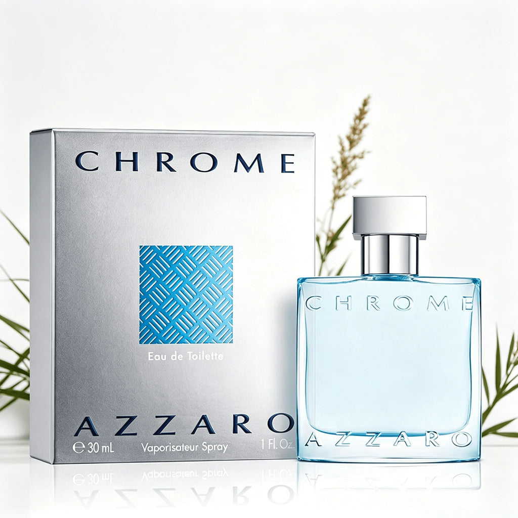 Azzaro Chrome Eau De Toilette For Men Lemon Bergamot Sea Salt Clean Aquatic Woody Aroma Long Lasting 30ml Light Blue Bottle Perfect Summer Holiday Father's Day Minimalist Men's Perfume Gift