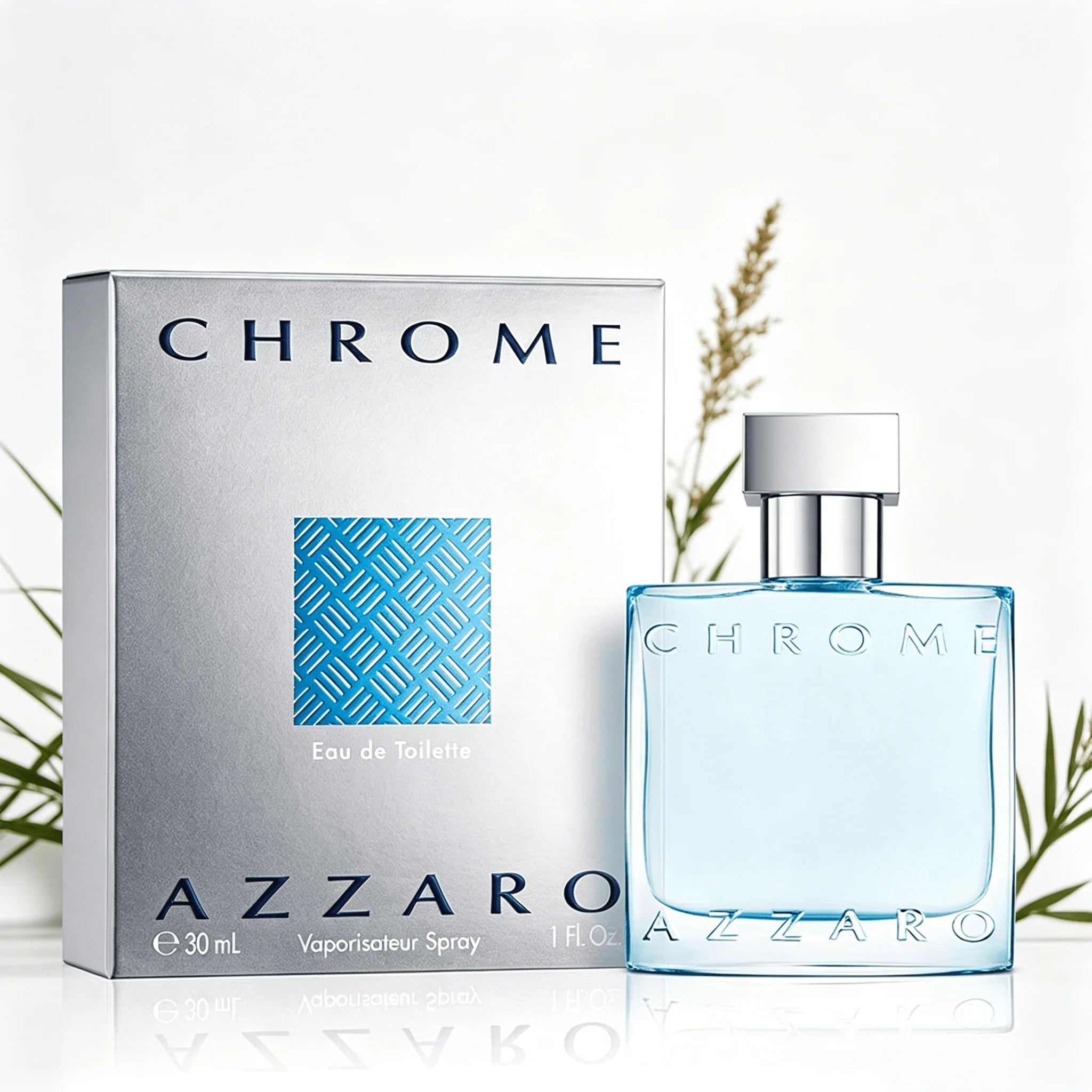 Azzaro Chrome Eau De Toilette For Men Lemon Bergamot Sea Salt Clean Aquatic Woody Aroma Long Lasting 30ml Light Blue Bottle Perfect Summer Holiday Father's Day Minimalist Men's Perfume Gift