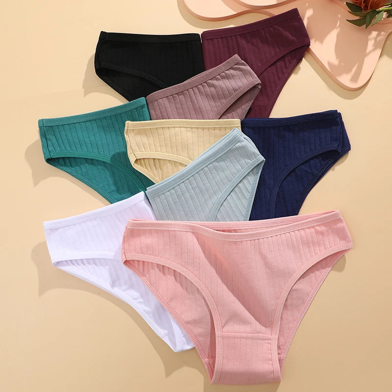 Finetoo 6Pcs/Set Women'S'S Cotton Panties Sexy Soft Striped Underpants Solid Color Briefs Female Comfortable Stretch Lingerie M-Xl