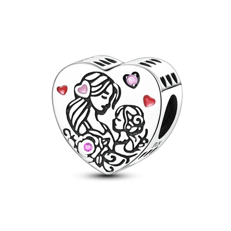 925 Sterling Silver Heart Charm Bead With Zircon Accent, GDTC Certified Fine Jewelry Gift For DIY Bracelet Makers