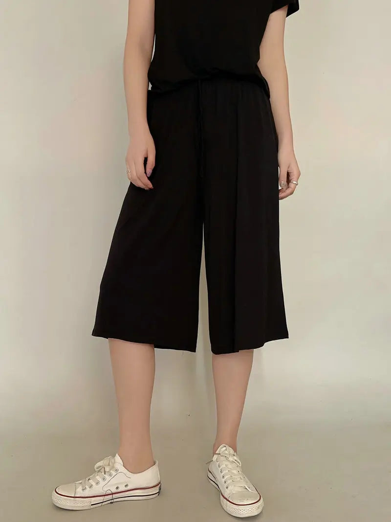 Women's Modal Wide Leg Lounge Shorts - High Waist Loose Fit Casual