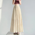 linen patchwork skirt for women in summer, high waist, medium length cake skirt, elegant umbrella skirt, slimming long skirt