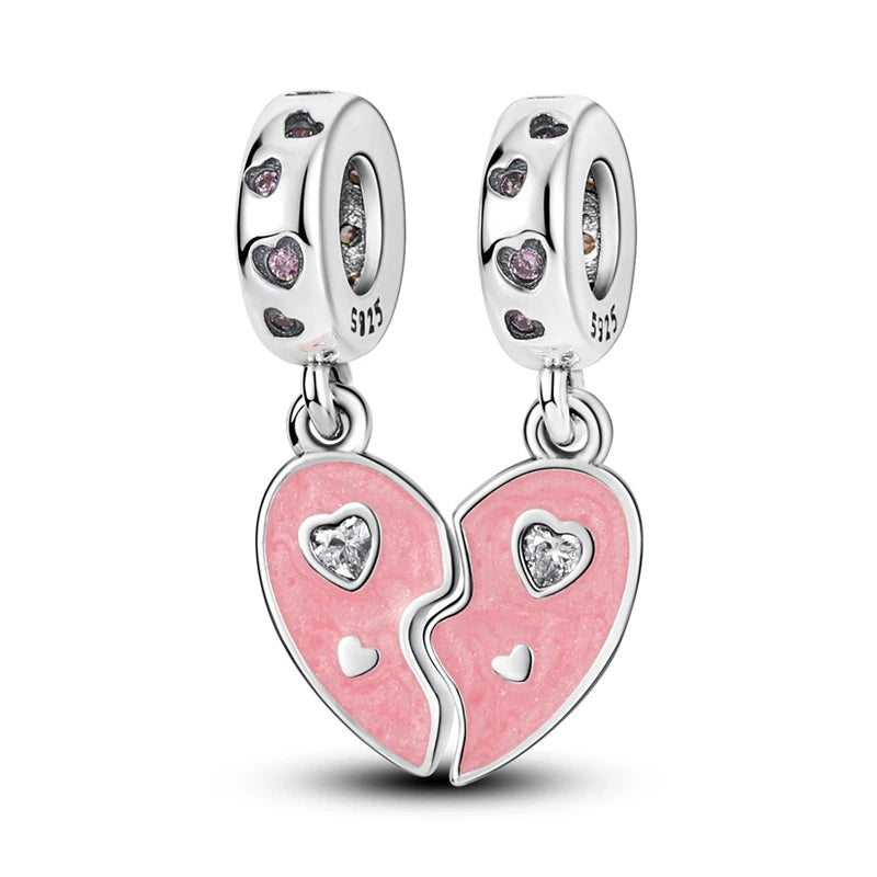 925 Sterling Silver Heart Charm Bead With Zircon Accent, GDTC Certified Fine Jewelry Gift For DIY Bracelet Makers