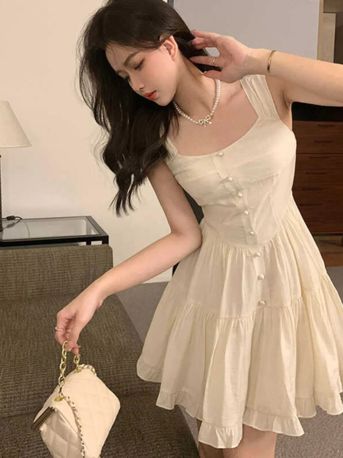 Sweet Style Dopaamine Sleeveless Strap Dress Women's New 2026 Beach Vacation Beautiful Dress High Waist A-Line Korean Style