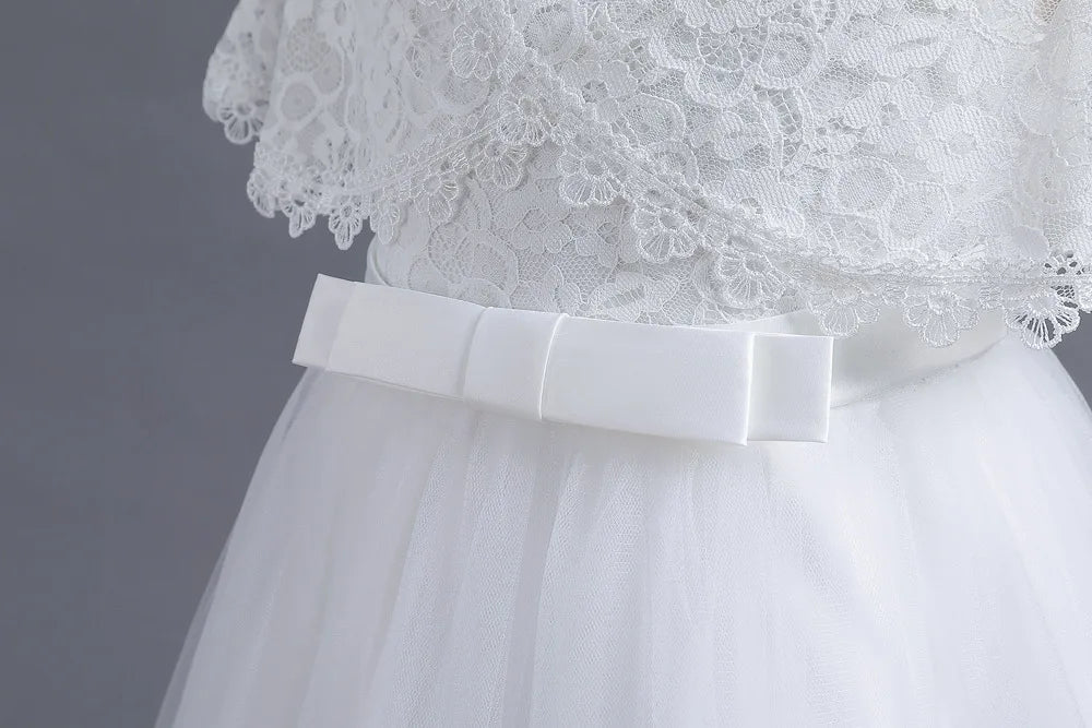 Criss-Cross Lace Girl Bridesmaid Dresses For Christmas White Kid's Party Dress Beading Tulle Children's Ceremony Evening Frocks