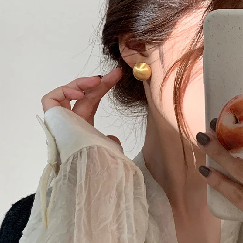 Luxurious Design Brushed Frosted Metal Semicircle Earrings 2025 New Jewelry For Women'S Christmas Fashion Accessories
