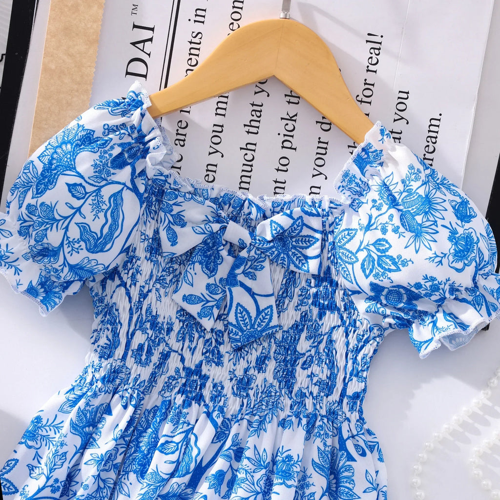 Pink Kids Girl Long Dress Summer Floral Toddler Girls Dresses Cute Sweet Elegant Birthday Party Children Costume 3 4 5 6 7 Yrs