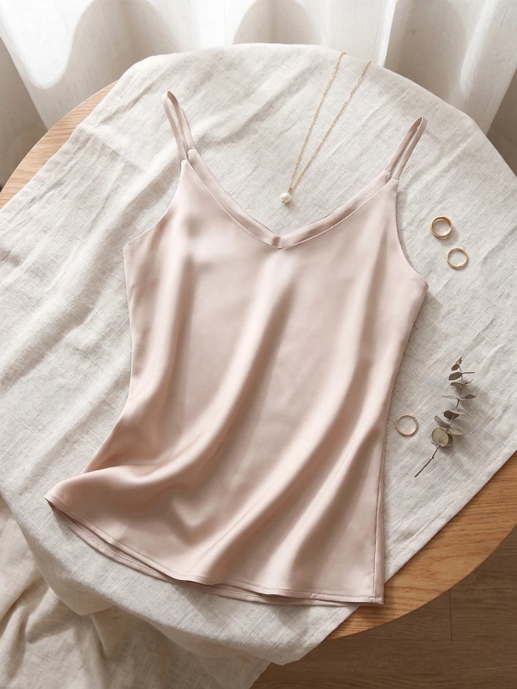 AOSSVIAO 2026 Summer Spaghetti Strap Women Tank Top Halter V Neck Basic White Cami Sleeveless Satin Silk Tops Women'S  Camisole