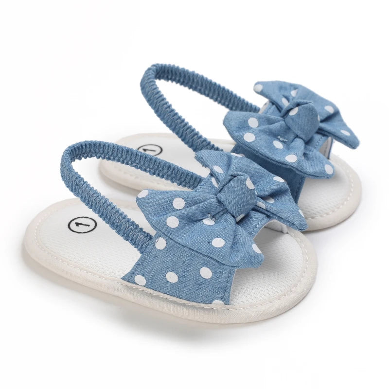 Baby Girls' First Walker Sandals - Blue Butterfly Knot Soft Sole 0-18M