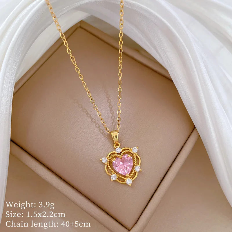 Full Zircon Cross Necklace For Women'S Gold Color Anti-Tarnish Titanium Steel Jewelry