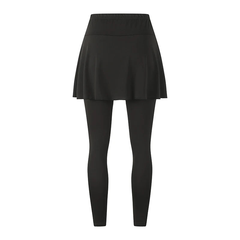 Ladies' summer solid color fashionable dress with pants, casual sports bottom skirt, pleated skirt running leggings casual pants