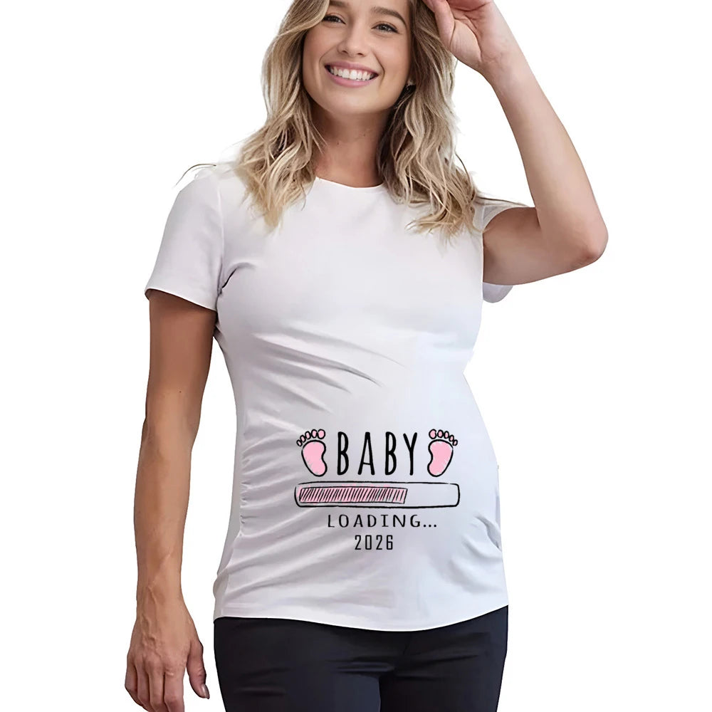 Pregnancy Announcement T Shirt For Expectant Moms Cute Baby Loading 2026 Print Short Sleeve Tee