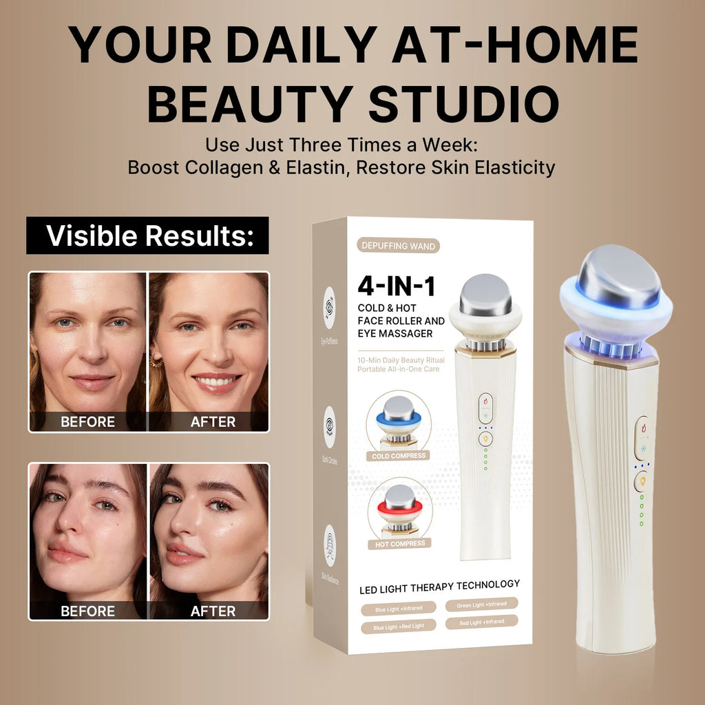 Electric Handheld Facial Beauty Tool with Hot Cold Red-Light Vibration for Skin Firming Lift Massager