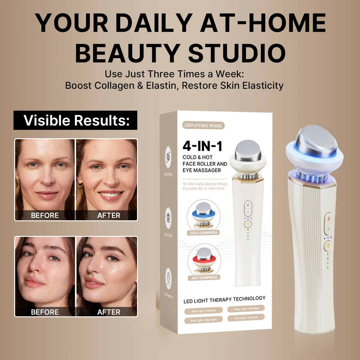 Electric Handheld Facial Beauty Tool with Hot Cold Red-Light Vibration for Skin Firming Lift Massager