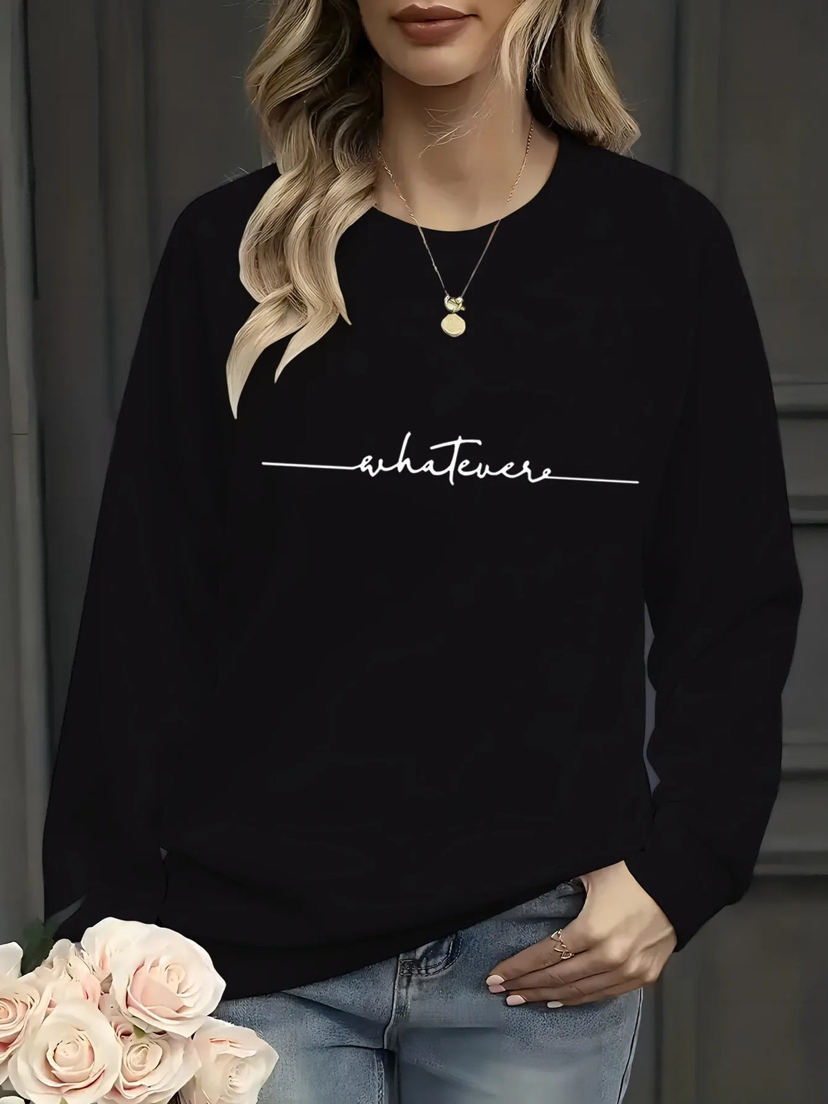 Women's Casual Heart Print Pullover Sweatshirt - Long Sleeve Knit