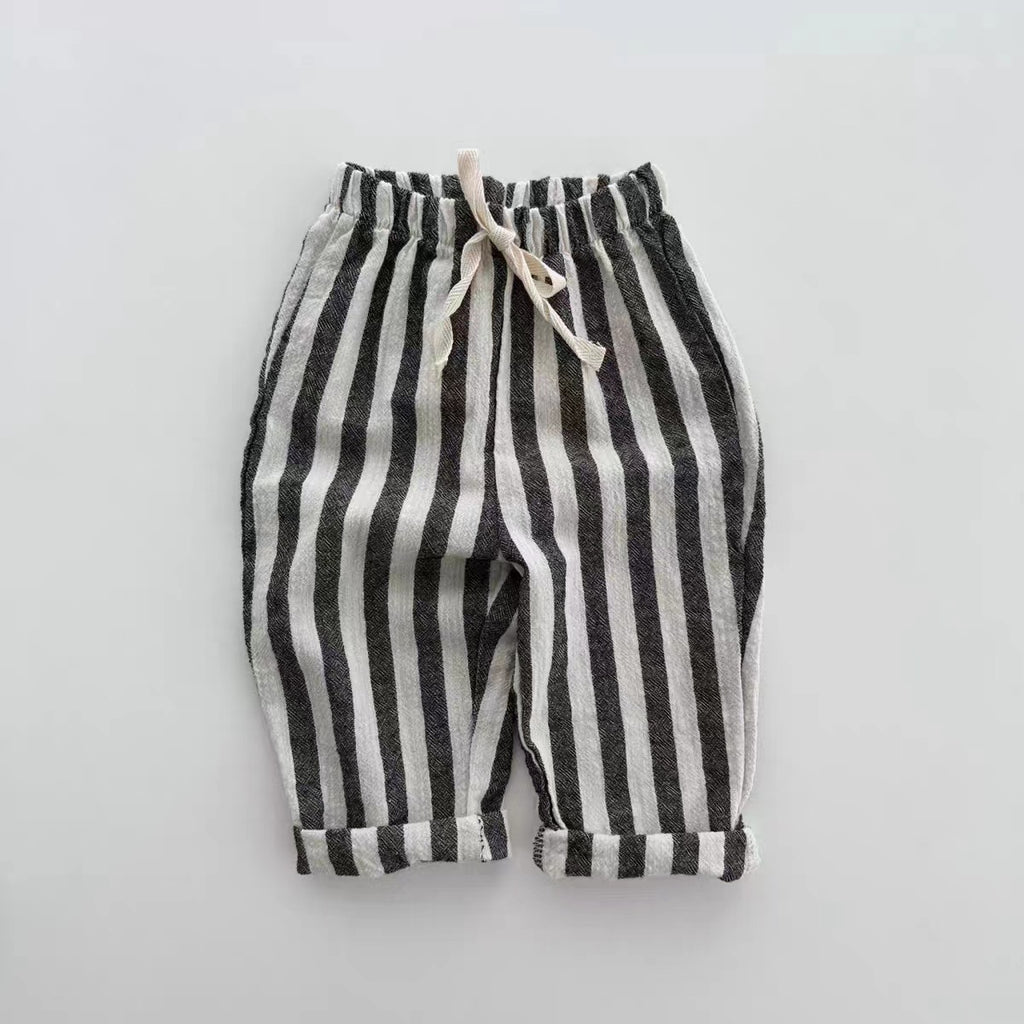 0-2Yrs Newborn Baby Boys Stripe Pants Cotton Casual Linen Elastic Trouers Toddler Infant Kids Girls Loose Pants
