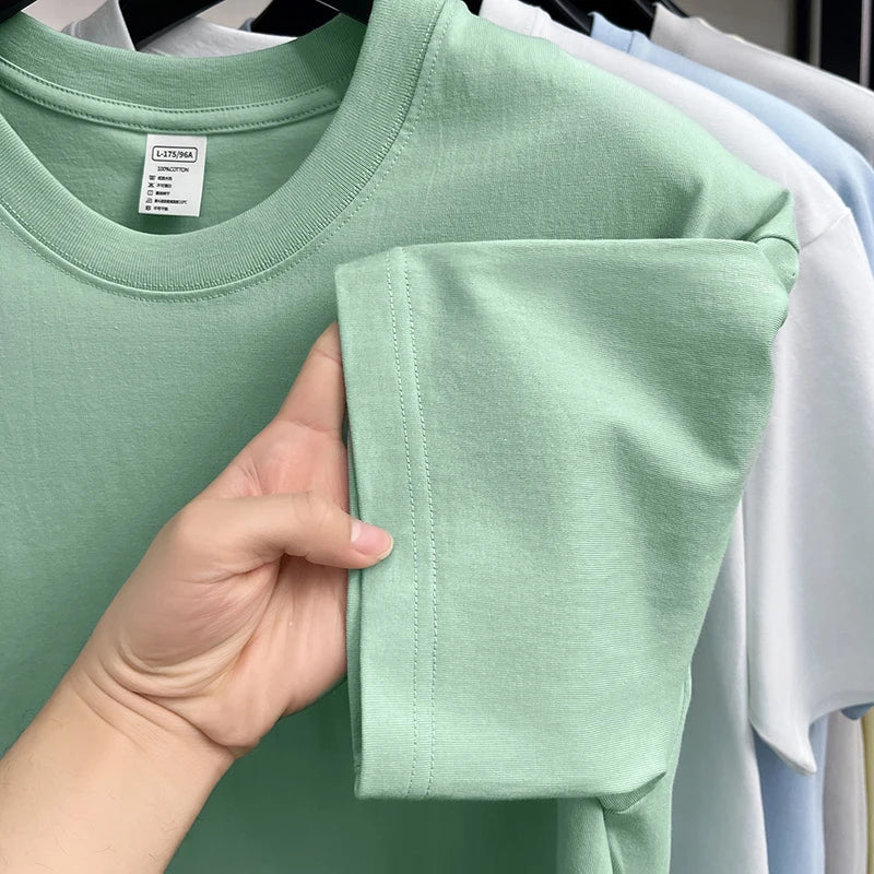100%cotton men short sleeve T-shirt round neck summer casual high-quality new classic solid color comfort breathable fashion top