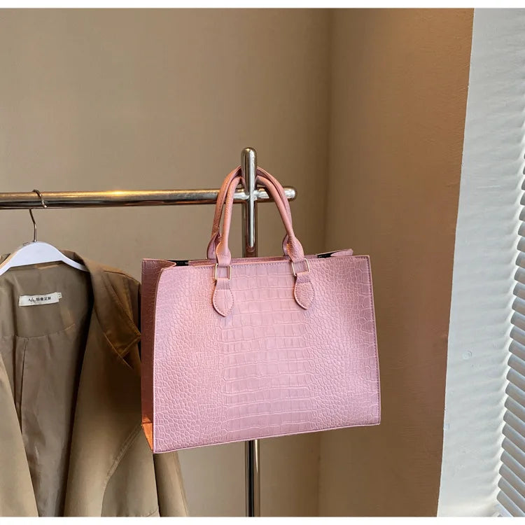 Spring 2025 Large Capacity Fashionable Handbag Casual Commuting Trendy Crocodile Pattern Tote Bag Street Style PU Material