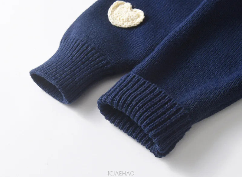 Teen Girl Clothes 2025 Children New Korean Cardigan Girls Knit Jacket Spring Autumn Outfit Style Costume Handmade Heart DIY Kids