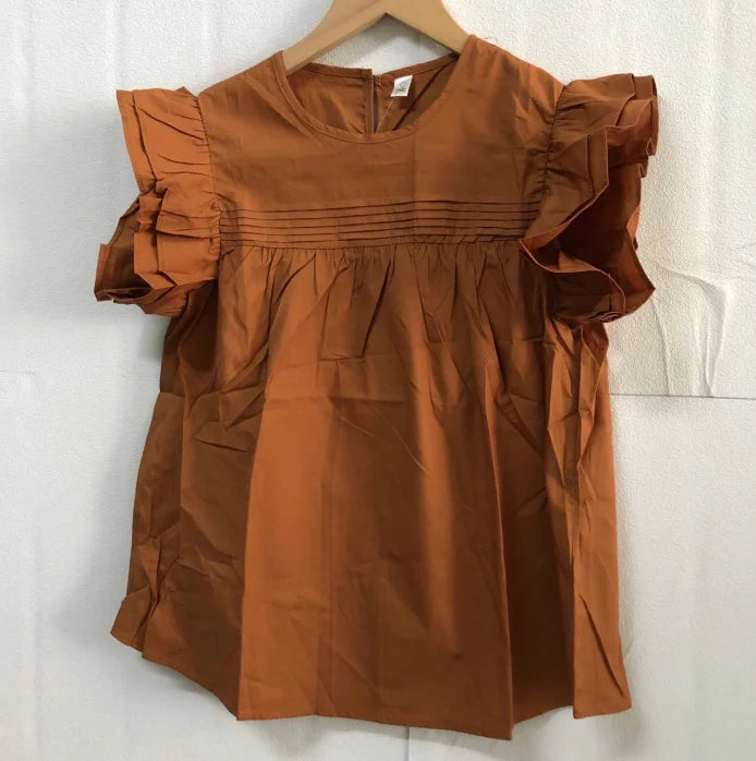 Women's Korean Style Ruffle Blouse – Loose O-Neck Flying Sleeve Vintage Top