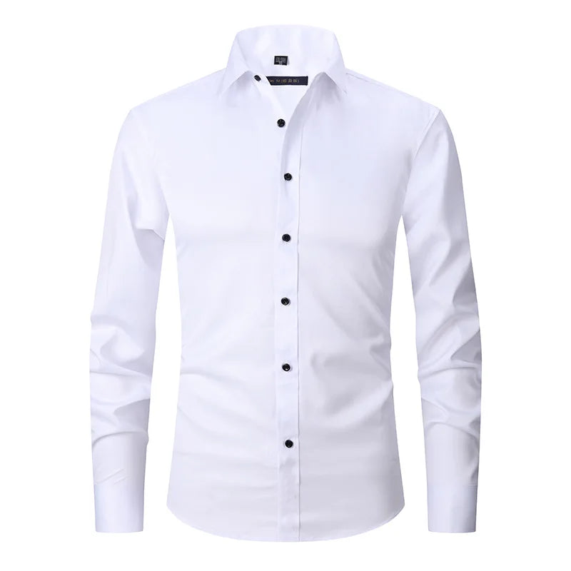 Men's Long Sleeve Dress Shirt Slim Fit Non-Iron Black Business Shirt