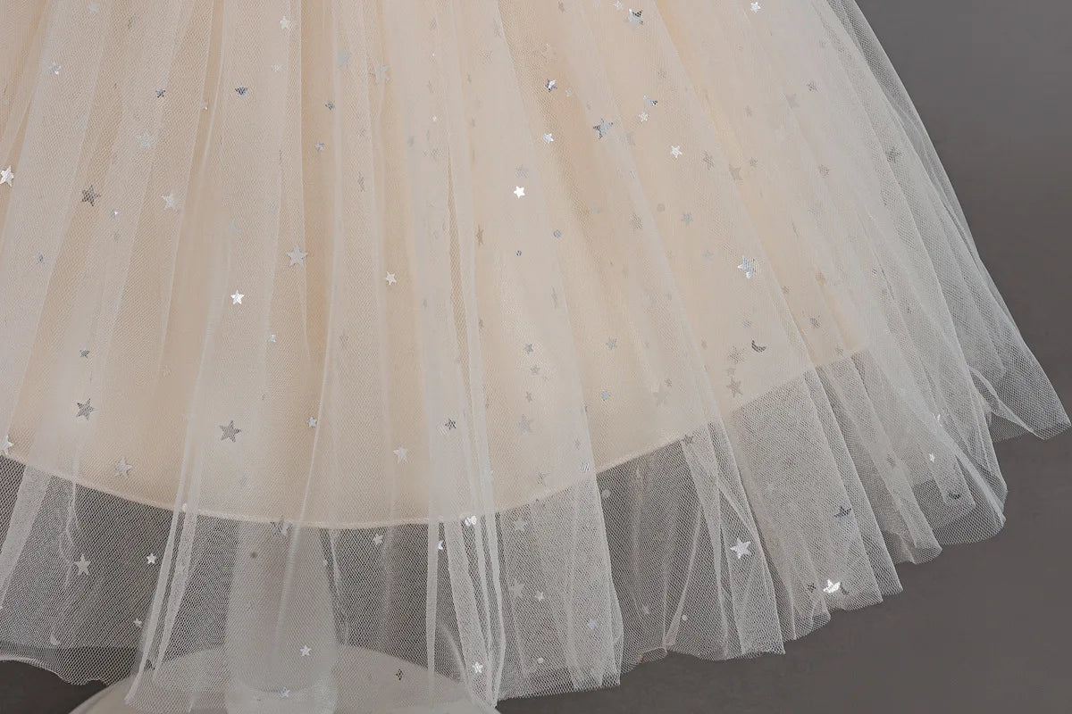 HETISO Baby Girls Dress Sling Elegant Kids Star Printed Birthday Party Ball Gown Children Costume Gown 6M-3 Years