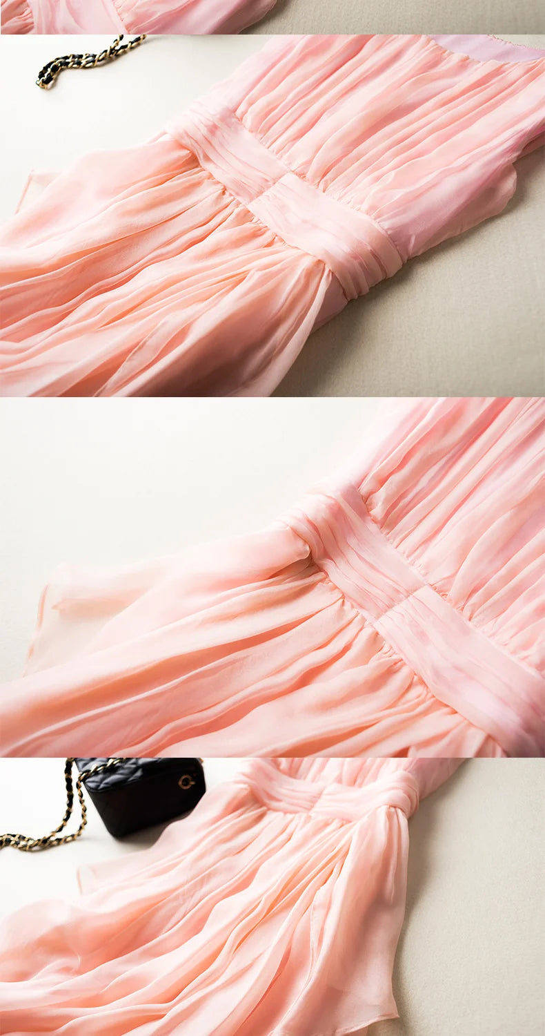 100% Mulberry Silk Dress Slim Silk Dress 2024 Summer Women's Clothing Super Fairy Beach Dresses Long Elegant Dresses For Women