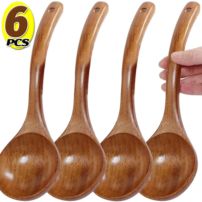 Large Wooden Soup Spoons Long Handle Heat-resistant Rice Scoops Portable Hanging Cookware Home Kitchen Restaurant Cooking Tools
