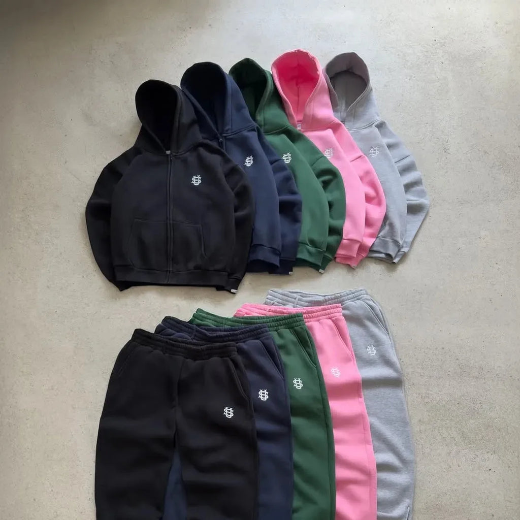 Y2k High Street Zip Embroidery Pattern Men's Hoodies Oversized Loose Sweatshirts Pullover Women Hip Hop Zip Hoodie Vintage Pants