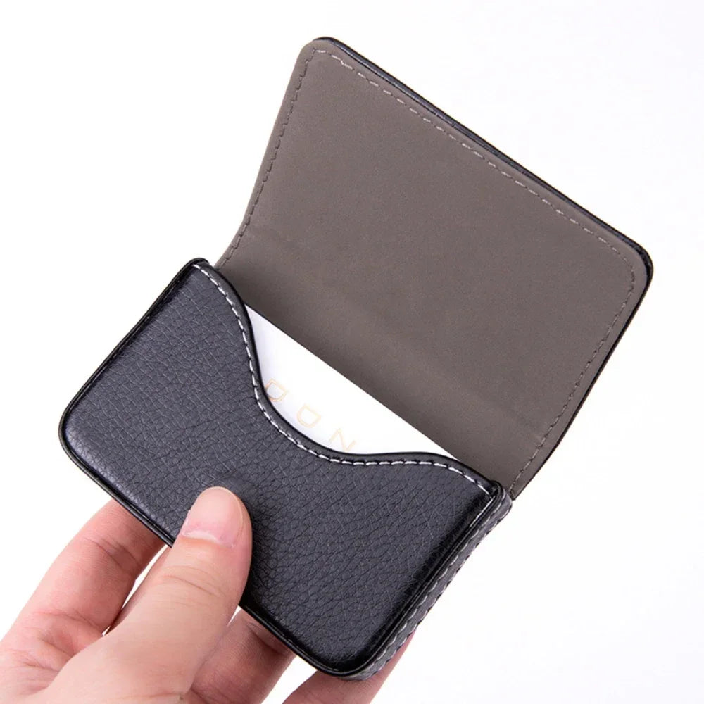 Sized Stitched PU Leather Credit High Quality Card Holder Visiting Business Card Case Wallet with Magnetic Shut for Men & Women