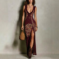 2026 European American Women Digital Print Sleeveless Vest Split Maxi Dress Vacation Style