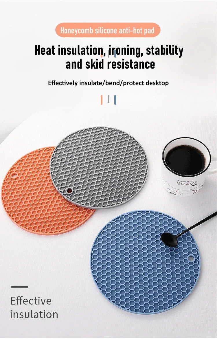 Table mat tool multifunctional kitchen silicone tableware mat, round anti slip coffee cup coaster, pot holder