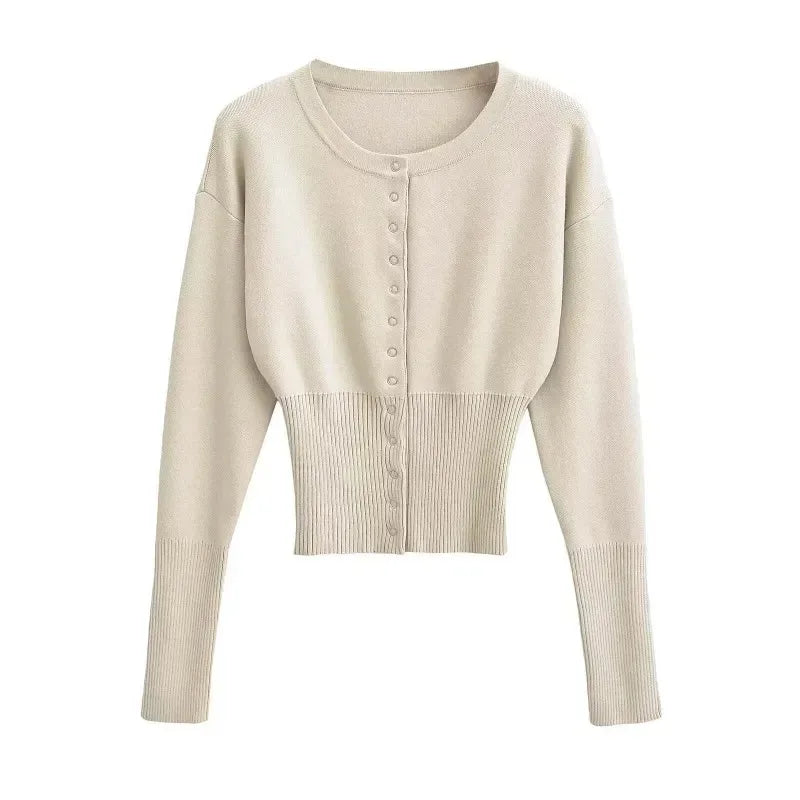 Tuularose Women'S'S Spring Cardigan Round Neck Button Casual Solid Knit Sweater Fashion Street High Waist Short Top Sweater Female