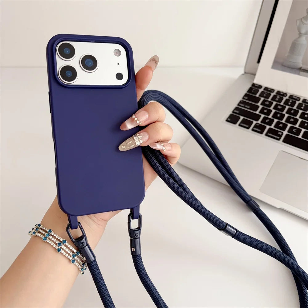 Silicone Crossbody Lanyard Case for iPhone - Shockproof Soft Cover