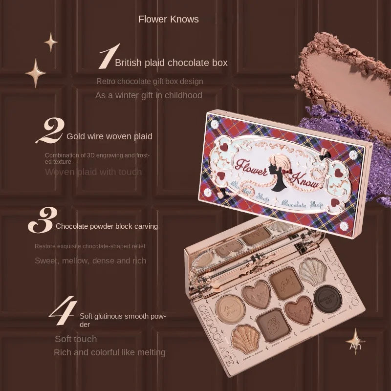 Flower Knows Eyeshadow Palette Cupid Chocolate Shop Swan Balllet Shimmer Matte Velvet Smooth &Highly Pigmented Long Lasting 10g