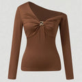Women's T-Shirt Off Shoulder Long Sleeve Metal Buckle Ruched Slim Tops Sexy Tee Spring Summer Trendy T-Shirt Party Stretchy Tops