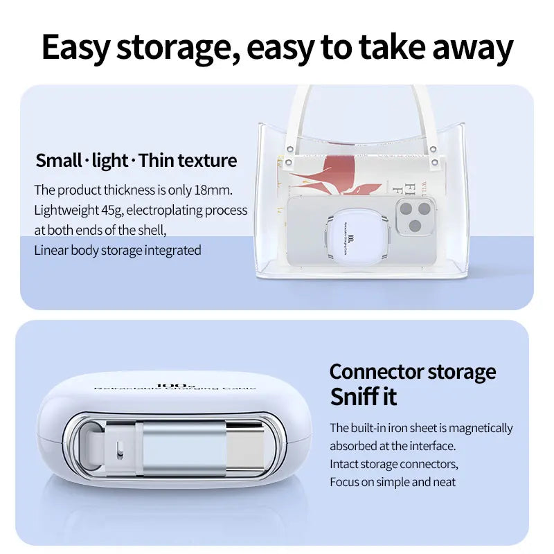 PD 100W Retractable USB-C Fast Charging Cable – iPhone & Android Compatible