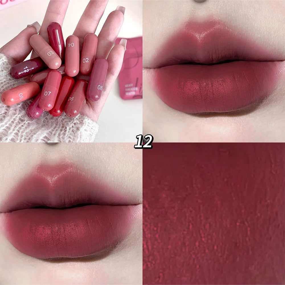 Matte Lipstick Capsule Set 12 Colors Long Lasting Non Fading Perfect Women Gift for Festival Makeup Lip Balm