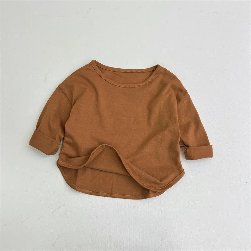 100% Cotton Children Simple T-Shirt Solid Color Versatile Short Sleeve Tops For Boys And Girls Summer New Baby Bottoming Shirt