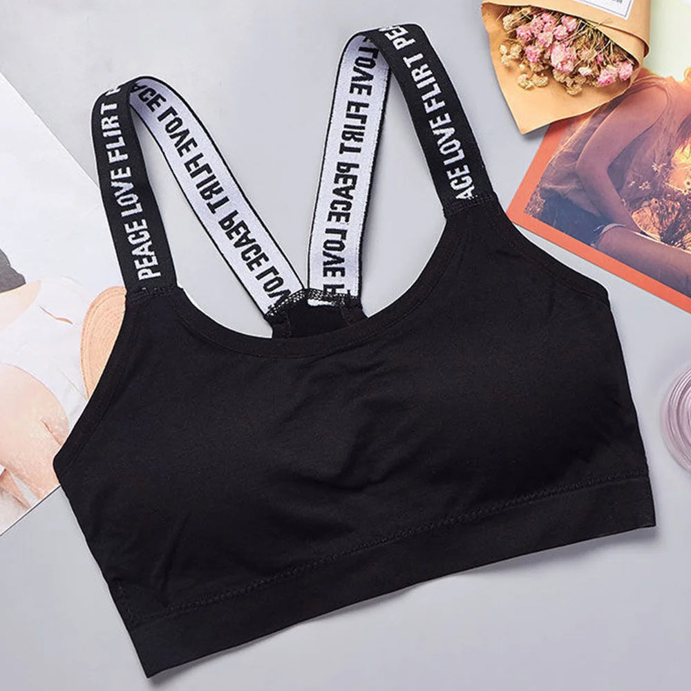 Sports Underwear Women'S Yoga Fitness Seamless Crop Top Wide Letter Straps Comfortable Workout Activewear