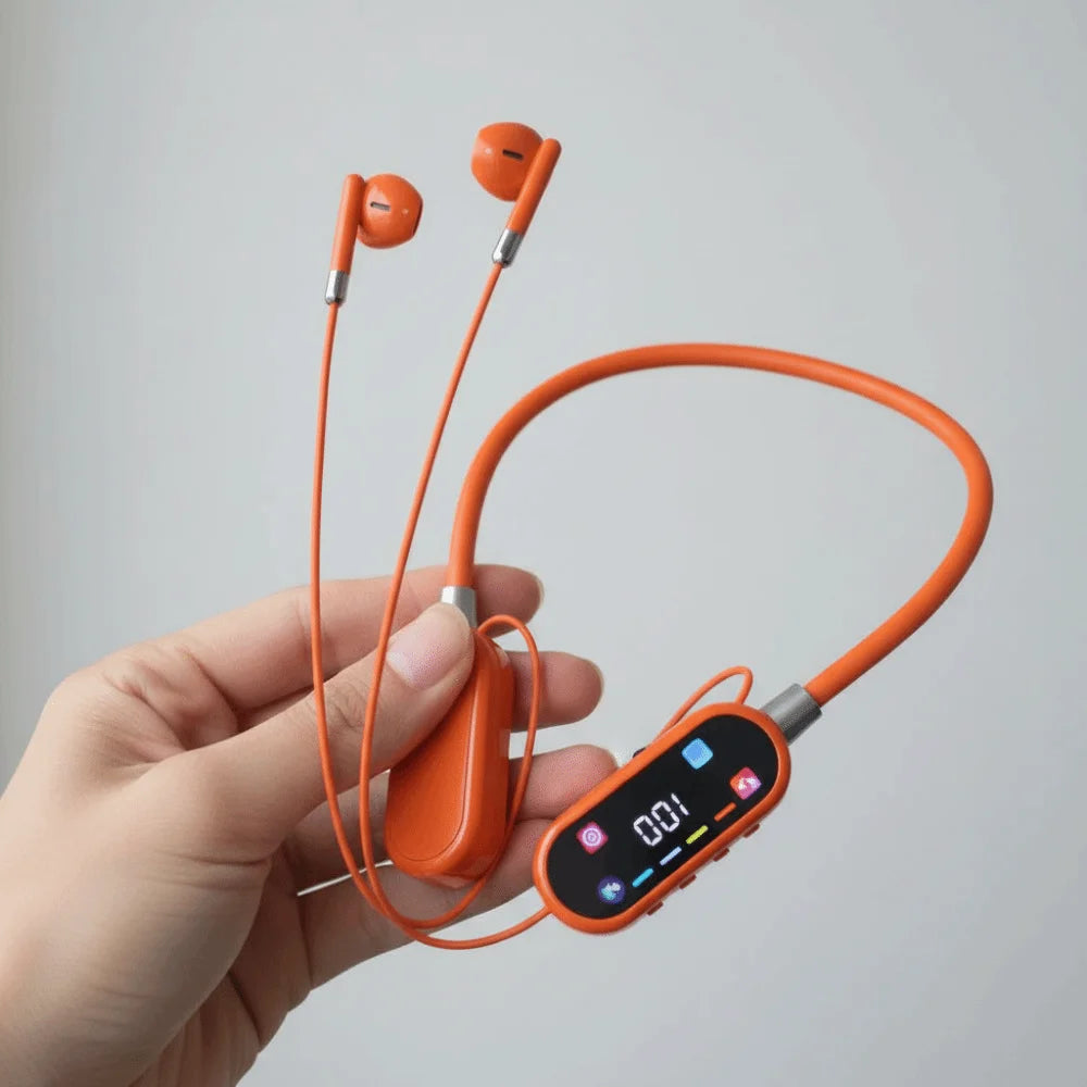 Wireless Wireless Earphones Long Battery Life HiFi Stereo Neckband Headphones HD Mic LED Display Screen Sports Headset