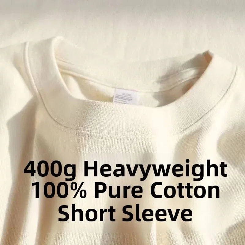 Heavyweight Pure Cotton T-Shirt - Men's Short Sleeve Loose Fit Sky Blue