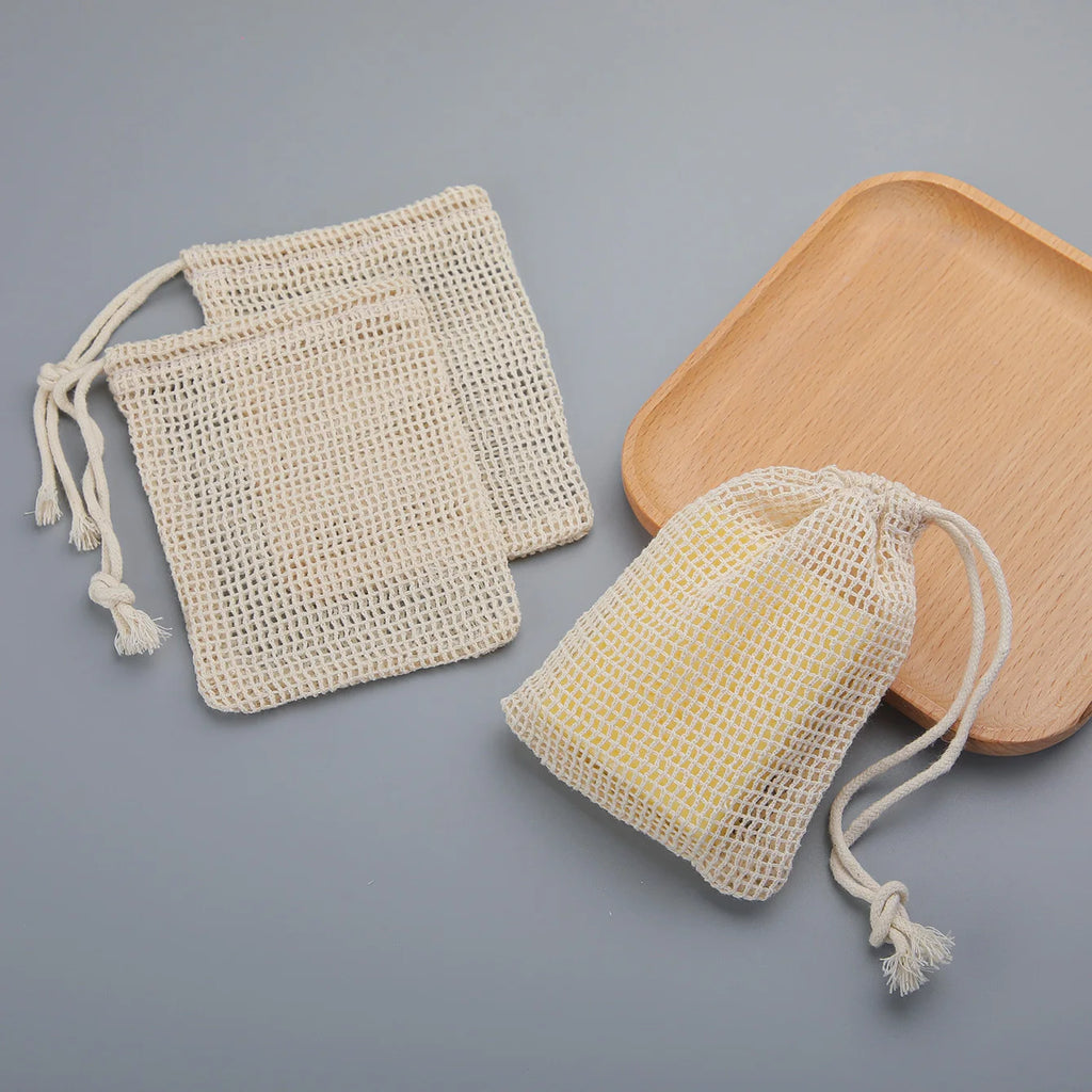 Natural Cotton Soap Saver Bag – 3-Pack Eco-Friendly Mesh Pouch for Lathering & Body Cleansing